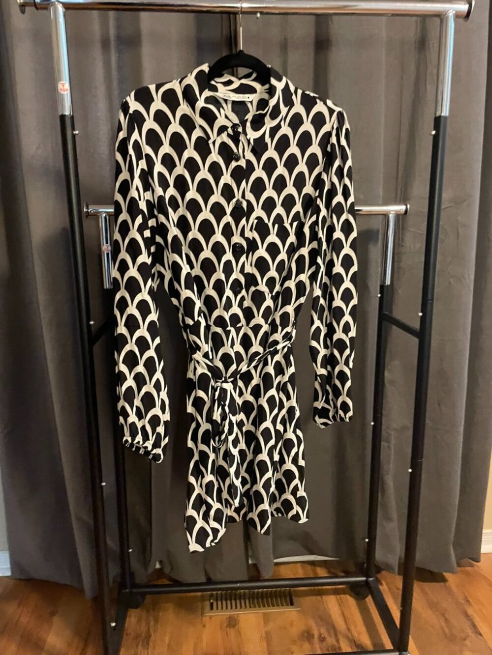 Long Sleeve Dress, Black/White, US XL